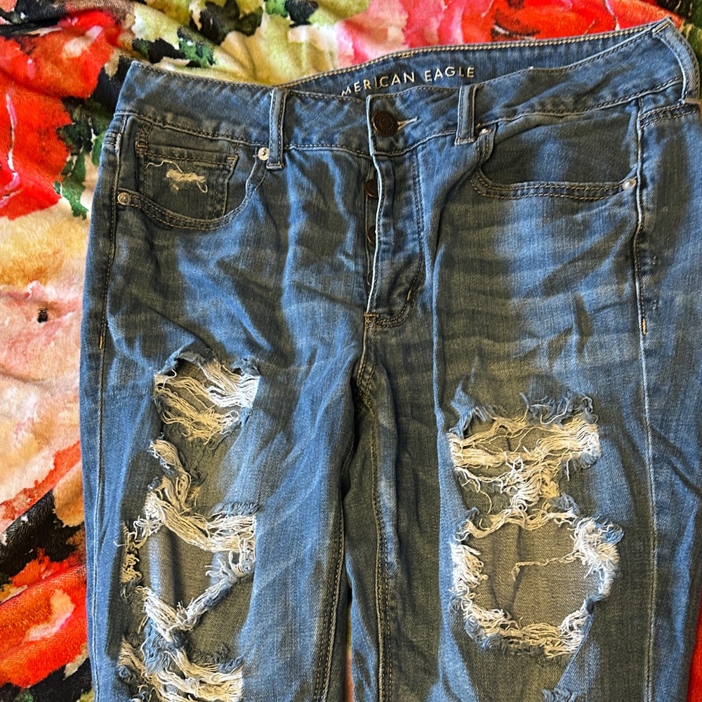 American Eagle Outfitters Women's Ripped Blue Boyfriend Jeans